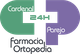 Logotipo de farmacia Cardenal Parejo 24H, colores verde y morado. Texto: Farmacia Ortopedia.