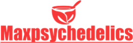 Red logo with mortar and pestle, reads "Maxpsychedelics."