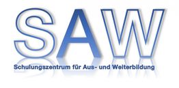 Logo mit blauer Aufschrift "SAW" und Text: Schulungszentrum für Aus- und Weiterbildung.