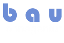 Blauer Schriftzug "bau" über "lohnagentur" auf schwarzem Hintergrund.
