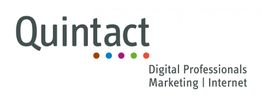 Logo von Quintact mit bunten Punkten, Text: "Digital Professionals, Marketing, Internet".