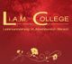 Rotes Logo "L.i.A.M. College" mit gelber Schrift und Blumenornamenten unten.