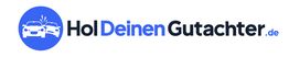 Logo mit zwei Autos und Text: "Hol Deinen Gutachter.de" in blau und schwarz.