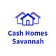 Logo of Cash Homes Savannah featuring a blue house icon above the name.