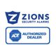 Zions Security Alarms and ADT Authorized Dealer logos in blue and white.