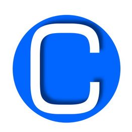 Großer weißer Buchstabe "C" auf blauem Kreis.