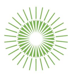 Grünes, symmetrisches Sonnenstrahlenmuster mit einem weißen Zentrum auf weißem Hintergrund.