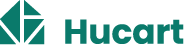 Logotipo verde de Hucart con un diseño geométrico a la izquierda.