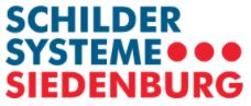 Textlogo: "SCHILDER SYSTEME SIEDENBURG" in Blau und Rot mit drei roten Punkten.