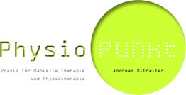 Logo der Physio Praxis mit grünem Kreis: Physio Punkt, Andreas Mitreiter, Manuelle Therapie.