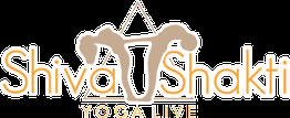 Logo de Shiva Shakti Yoga Live con figura de triángulo y formas estilizadas en marrón y naranja.