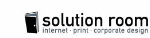 Logo von "solution room" für Internet, Druck und Corporate Design, mit einer Türgrafik.
