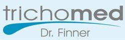 Logo von "trichomed Dr. Finner" mit blauem Schwung auf hellem Hintergrund.