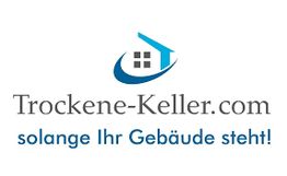 Logo von trockene-keller.com mit Haus-Symbol und Slogan „solange Ihr Gebäude steht!“.