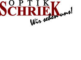 Logo mit Text: "Optik SchrieK - Wir sehen uns!" in schwarzer und roter Schrift auf weißem Hintergrund.