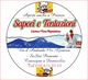 Logo della pizzeria "Sapori e Tentazioni" con chef, Vesuvio e dettagli di contatto a Genova.