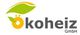Logo der Ökoheiz GmbH mit grünem Blatt und orangefarbenem Kreis, Schriftzug "Ökoheiz GmbH".
