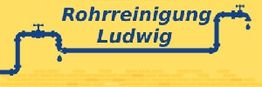 Gelbes Plakat mit blauem Schriftzug: "Rohrreinigung Ludwig" und Rohrgrafik.