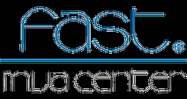 Logo de "fast. mva center" con diseño moderno en letras azules.