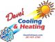 Dave's Cooling & Heating logo with sun, snowflake, and contact info.