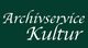 Textbild: "Archivservice Kultur" in weißer Schrift auf dunkelgrünem Hintergrund.
