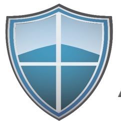 Blue and gray shield emblem with a cross pattern.