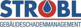 STROBL-Logo mit Wassertropfen, Text: "Gebäudeschadenmanagement".