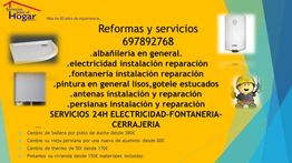 Folleto de servicios de reformas para el hogar, incluyendo fontanería y electricidad.