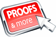 Rotes Schild mit der Aufschrift "PROOFS & more", daneben ein großer, weißer Mauscursor.
