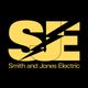 Yellow "SJE" with a lightning bolt, text "Smith and Jones Electric" on a black background.