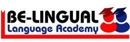 Logo de Be-Lingual Language Academy con dos figuras de personas y gorros académicos.