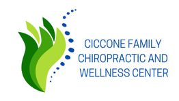 Logo of Ciccone Family Chiropractic and Wellness Center with green leaves and spine design.
