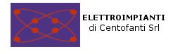 Logo di Elettroimpianti di Centofanti Srl con sfondo blu e atomi stilizzati in rosso.