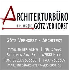 Visitenkarte von Architekturbüro Götz Verhorst mit Kontaktdaten in Kleve.