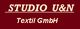 Logo mit weißem Text: "STUDIO U&N Textil GmbH" auf rotem Hintergrund.