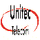 Logotipo com texto "Unitec Telecom" e círculo vermelho em fundo branco.