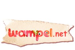 Zerrissenes Papier mit dem bunten Schriftzug "wampel.net".