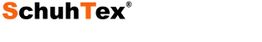 Logo mit der Aufschrift "SchuhTex" in Schwarz und Orange auf weißem Hintergrund.