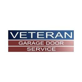 Logo of Veteran Garage Door Service with blue and red horizontal bars.