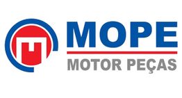 Logotipo da MOPE Motor Peças com um símbolo circular vermelho e azul à esquerda.