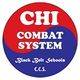 Rotes und blaues Logo mit der Aufschrift "Chi Combat System, Black Belt Schools, C.C.S.".