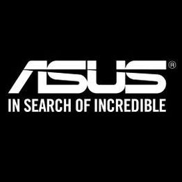 Logo da ASUS com o slogan "In Search of Incredible" em fundo preto.