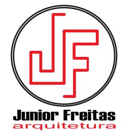 Logotipo com as letras "JF" em vermelho e texto abaixo: "Junior Freitas arquitetura".