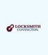 Logo of Locksmith Covington with a maroon and grey lock graphic on a light blue background.