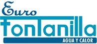 Logo de Euro Fontanilla, agua y calor, con letras azules y fondo blanco.