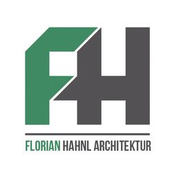 Logo von Florian Hahnl Architektur mit grünen und grauen Buchstaben FH.