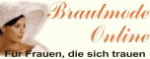 Frau in Brautkleid mit Hut, Text: "Brautmode Online. Für Frauen, die sich trauen".