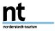 Logo mit schwarzem "nt" und blauem Strich darunter, Text: "norderstedt-tourism".