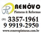 Logotipo da Renôvo Pinturas & Reformas com telefones e site: www.renovopinturas.com.br.