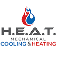 Logo of H.E.A.T. Mechanical Cooling & Heating with a flame and water drop symbol.